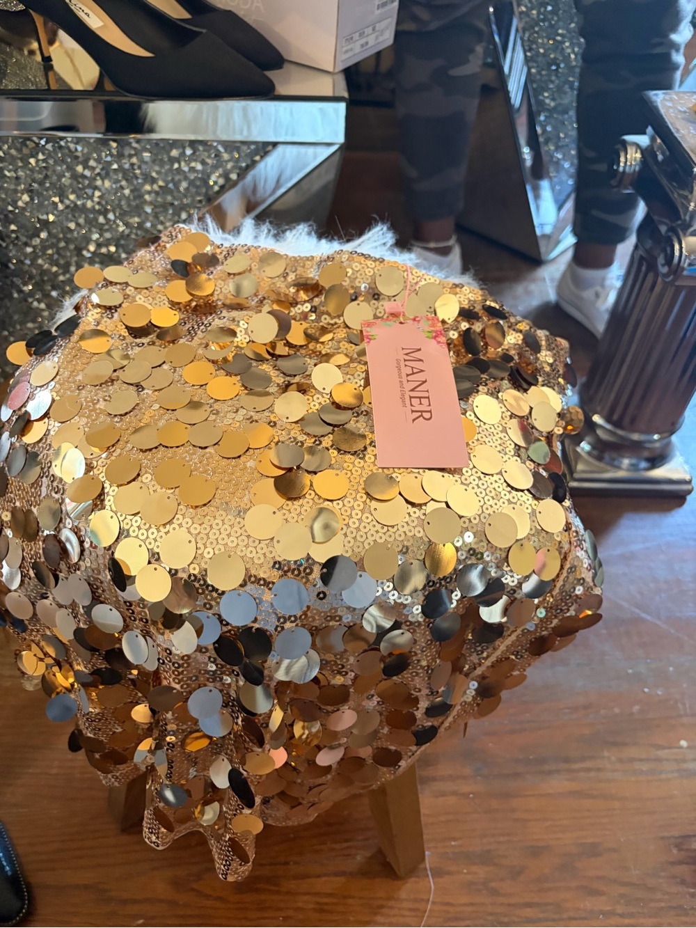 MANER Gold Sequin Mini Skirt